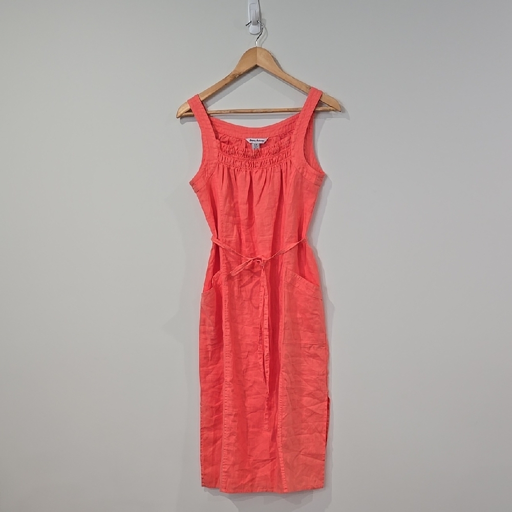 NWOT Tommy Bahama 100% Linen Coral Sleeveless Coastal Summer Midi Dress